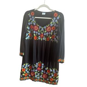 Marca Amit Collection Embroidered Black Floral Sz Medium Short Sleeve Mini Dress